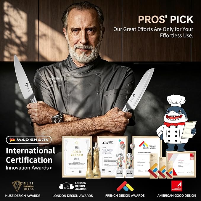 MAD SHARK Kitchen Knife Set,5PCS High Carbon Stainless Steel Chef Knife Set | Ultra Sharp Blades, Ergonomic Non-Slip Grip Kitchen Cutlery Set With Gift Box, Great For Daily Cooking & Holiday Gifting
