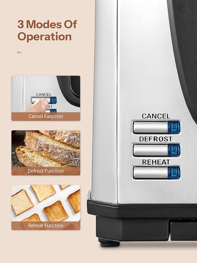 Yabano 4 Slice Toaster with Extra Wide Slots and 7 Shade Settings | Defrost And Reheat Functions, Smiley Face Toast Design, Stainless Steel, Countertop Toaster For Everyday Breakfast