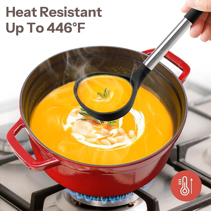 NCUE 28-Piece Silicone Kitchen Utensils Set with Stainless Steel Handles | 446°F Heat Resistant Cooking Utensils Set with Holder, BPA-free Food Grade, Nonstick Cookware Safe, Great for New Home Baking