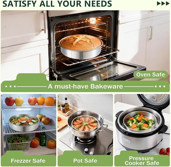 P&P CHEF 9 Inch Cake Pan Set of 1, Stainless Steel Round Cake Baking Pan | Layer Cake Tin Bakeware for Cooking Steaming, Ideal for Birthday Wedding Anniversary, Fit for Home & Commercial Use