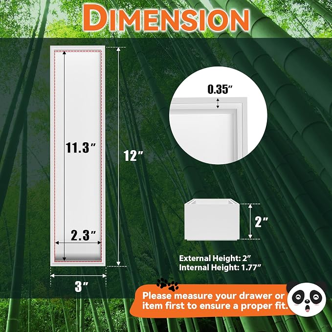 Lixple Bamboo Kitchen Drawer Organizer, 2 Pack, 12" x 3" x 2", White | Fits Long Silverware, Flatware & Utensils, Perfect for Narrow Kitchen Drawers, Inner Size 11.3" × 2.3" × 1.77"