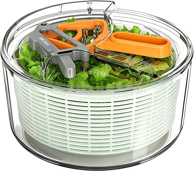 MR.SIGA Large Salad Spinner Dryer, Vegetable Lettuce Spinner | Large 6.87 quart capacity, salad spinner and dryer for washing and spinning, ideal for draining greens, fruits, veggies