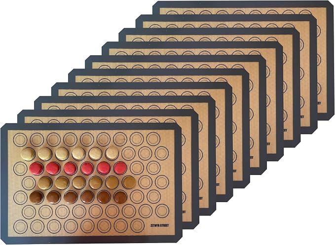Macaron Baking Mat Silicone Non Stick, Full Sheet Reusable Pack of 10 Gray | Non-Stick Macaron Mat for Perfect Baking, Dishwasher & Oven Safe, For Macarons, Cookies, Bread and More, 16x24” (40x60cm)