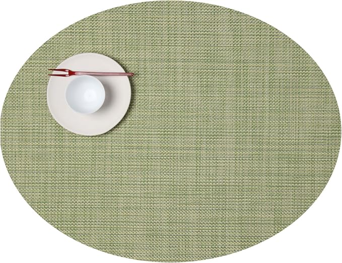Chilewich Mini Basketweave Placemats, Woven Oval Placemats Set of 4 | Reusable, Stain-Resistant, Indoor/Outdoor Tabletop Protection, Dill, 14" x 19.25"