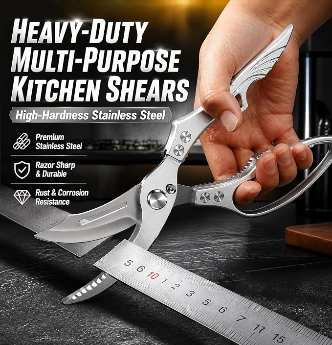 Heavy Duty Kitchen Scissors for Chicken, Fish & Meat | Cuts Tough Ingredients Easily,Superior Cutting Power,Ideal for Poultry&Seafood,Non-Slip Grip,Easy Cleaning,Rust Resistant