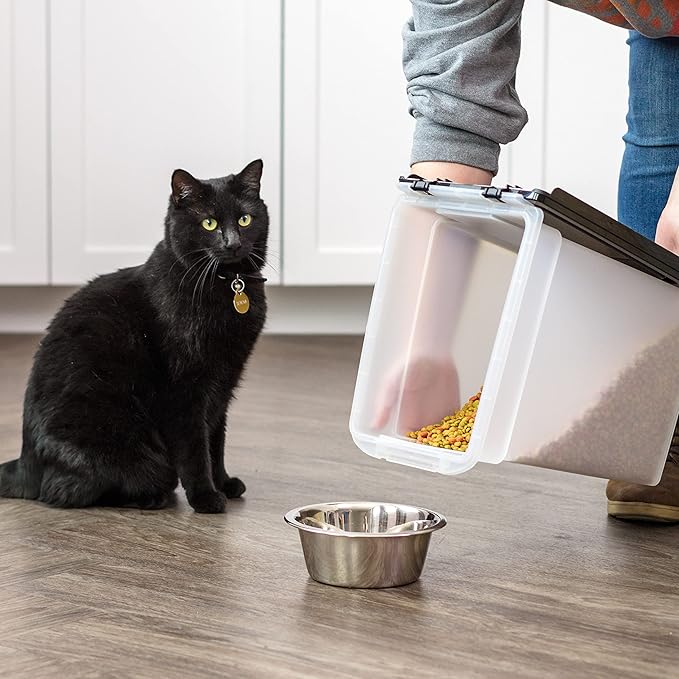 IRIS USA Dog Food Storage Container, Up to 10 lbs, Clear/Black, Made in USA | BPA-Free, Airtight Seal, Best for Cat Food, Bird Seed, Chicken Feed, Pet Toys, Treats, Pellets
