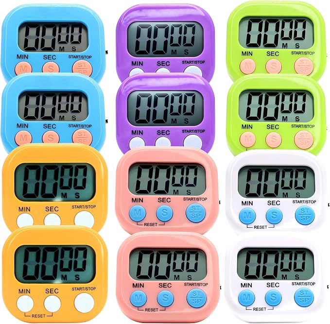 12 Pack Multi-Function Electronic Timer - Kitchen Timer,Magnetic Digital Timers,Big LCD Display, ON/Off Switch,Extensively Use in Cooking,Gym, Meeting, Classroom,Kitchen,Study,Work,Outdoor Activities