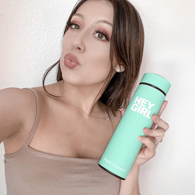 Hey Girl Tea Infuser Bottle 450ml - Insulated Stainless Steel Water Bottle - Tea Tumbler with Tea Diffuser - Portable Travel Mug for Loose Leaf Tea & Infused Water - Tea Lovers Gifts for Women