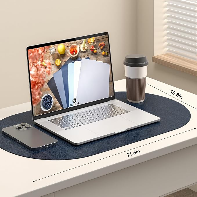 DOLOPL Oval Placemats Set of 6, Navy Blue Faux Leather Table Place Mats | Reversible, Wipeable & Washable, Heat Resistant, Waterproof, 17"x11.8", Modern Neutral Style for Kitchen, Dining Table
