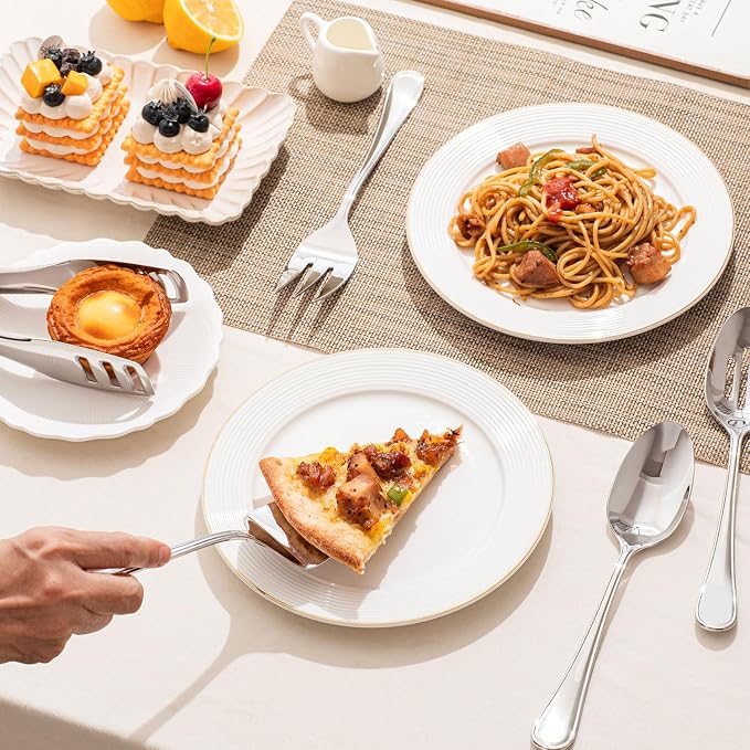 8-Piece Teardrop Serving Utensils Set, 18/10 Stainless Steel Utensils | Serving Utensils, Includes Serving Spoons, Forks & Tongs, Dishwasher Safe, Buffet, Catering, Wedding