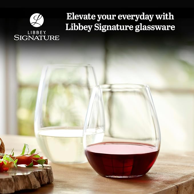 Libbey Signature Red and White Wine Glasses Set of 12, Elegant, Dishwasher Safe Glass Wine Glasses, Stemless Glassware for Birthdays, Weddings