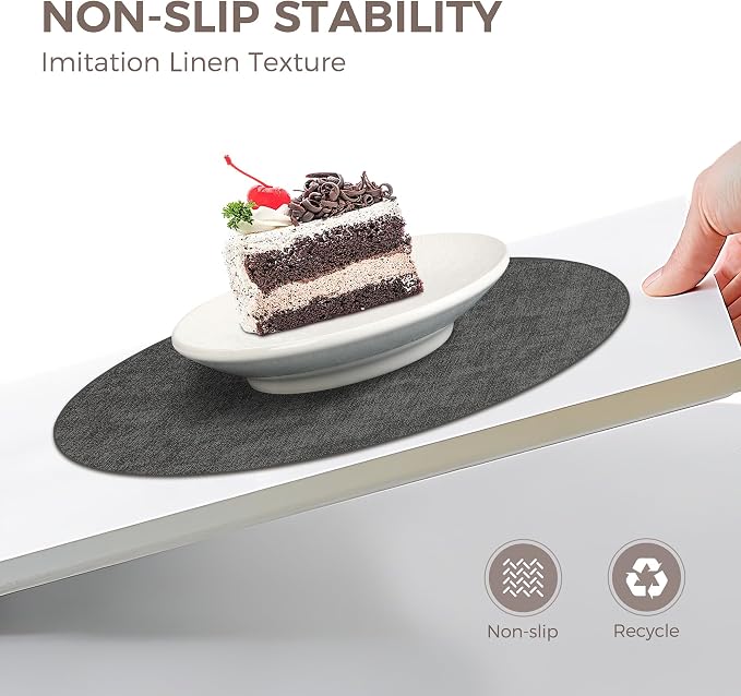 13" Round Placemats Set of 6, Reversible Faux Leather Wipeable Table Mats | 2mm Vinyl Heat Resistant, Waterproof Oilproof Scratch Proof Non-Slip, Washable for Kitchen Dining Indoor Outdoor (Deep Gray)