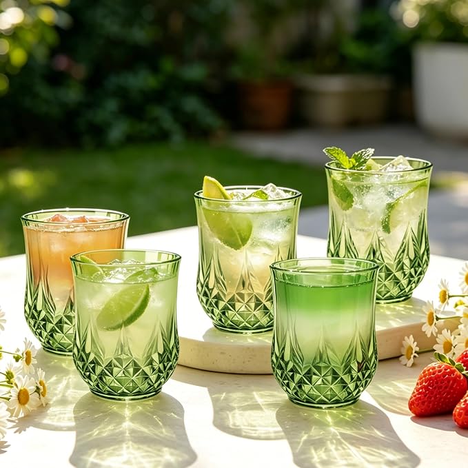 40 Pack 12 Oz Plastic Stemless Wine Glasses, Sage Green | Unbreakable, Reusable, Elegant Vintage Design, Fancy Cocktail Cups, Whiskey, Champagne, Wedding, Party, Bars, Holiday Events