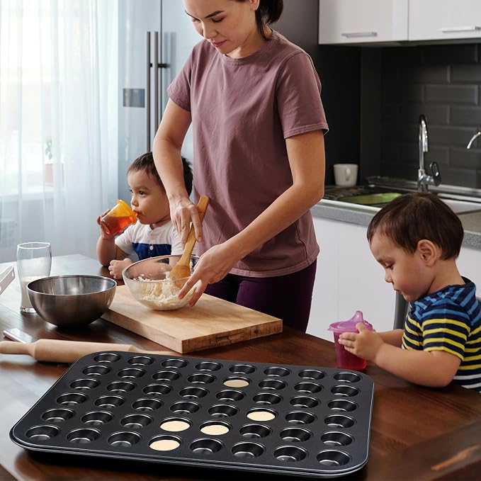 2 Pack × 48 Cup 4/6/12/24 Cups Heavy Duty Steel Nonstick Mini Muffin Pan, Black 48 Mini Small Tiny Cups, Cupcake Baking Pan Molds for Dishwasher Oven