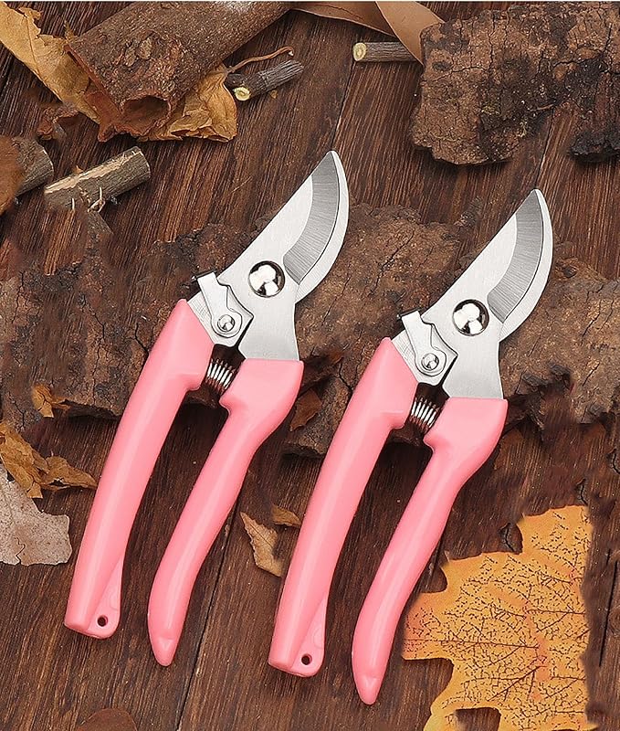 Garden Flower Shears Pruning Shears 6.9 inches Scissors Heavy Duty Plant Scissors for Cutting Flowers, Trimming Plants, Bonsai, Fruits Picking (Pink Handle 5pcs)