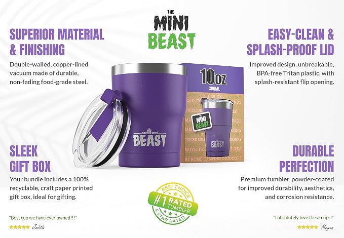 Beast 10 oz Tumbler Stainless Steel Vacuum Insulated Coffee Ice Cup Double Wall Travel Flask (Purple)