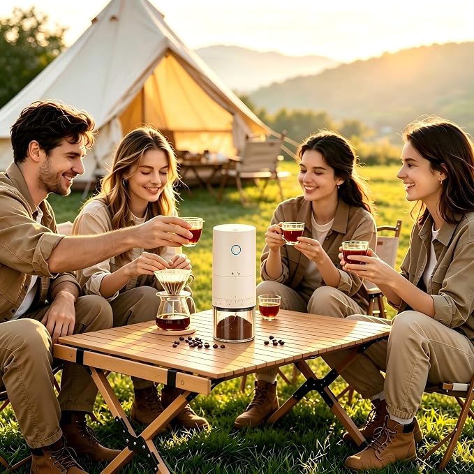 Portable Electric Burr Coffee Grinder with 38 Adjustable Grind Settings - USB Rechargeable Ceramic Core Conical Burr, Coffee Bean Grinder for Espresso, French Press, Travel, Camping, Home & Office Use