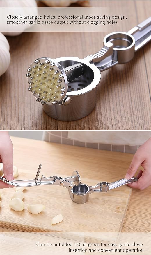 Multifunctional Garlic Press, 3-in-1 Kitchen Tool, Aluminium Alloy, Garlic Crusher with Walnut Cracker and Bottle Opener