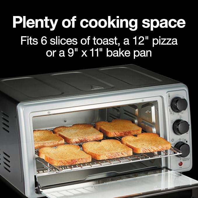 Proctor Silex 6 Slice Countertop Air Fryer Toaster Oven Combo | Air Fry, Bake, Broil, Toast | 150-450⁰F Adjustable Temp | 30 Minute Timer | Automatic Shutoff | Black and Silver | 31267J