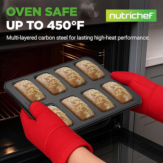 NutriChef 42-Piece Nonstick Bakeware Set | Carbon Steel Baking Pans Set with Oven Mitts, Muffin Trays, Cookie Sheets, Loaf Pan, & Accessories for Cakes, Pizza & Bread.