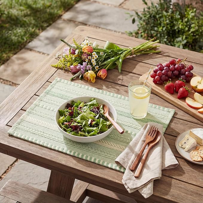 Artoid Mode Sage Green Farmhouse Woven Braided Stripe Placemats Set of 6,12x18 Inch Seasonal Holiday Table Mats Party Kitchen Dining Decoration