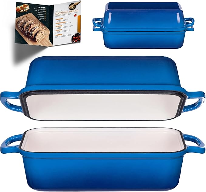 11x5 Inch Cast Iron Loaf Pan with Lid, Sourdough Bread Baking | Large Loaf Pans for Baking Bread, Even Heat Distribution Loaf Dutch Oven for Homemade Bread, Meatloaf (5.8Qt, Marseille)
