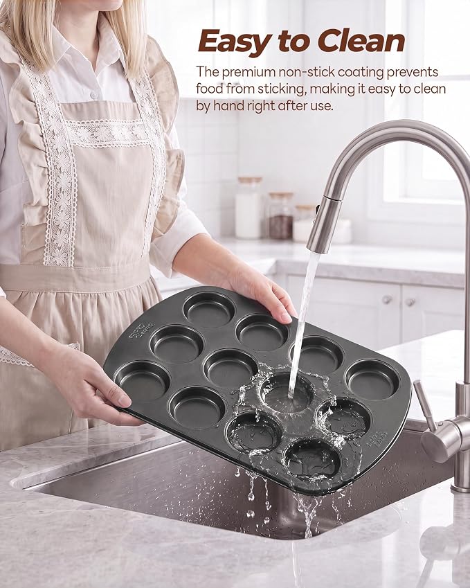 Bake Choice Muffin Top Pan, 12 Cavity Baking Pan for Muffin Tops, Non-Stick | Cupcake Pan, Perfect for Egg Bites, Cookies & Whoopie Pies, 11 x 16 Inch,Carbon Steel Baking Supplies