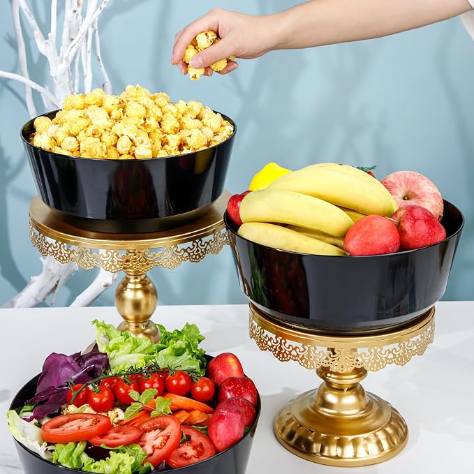 8 Pack Black Serving Bowls for Wedding | 128oz Heavy Duty Disposable Plastic Bowls, Perfect for Party Snack, Salad, Candy & Bar Buffet