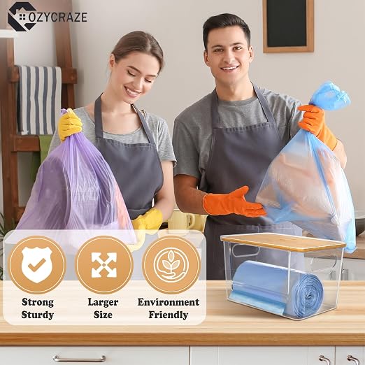 Stackable Trash Bag Dispenser with Wooden Top for Holding 13 to 33 Gallon Large Bag Sizes – Medium Size Garbage Bag Holder with Anti-Slip Base, Trash Bag Dispenser Under Sink (10.8"x6.7"x6" inches)