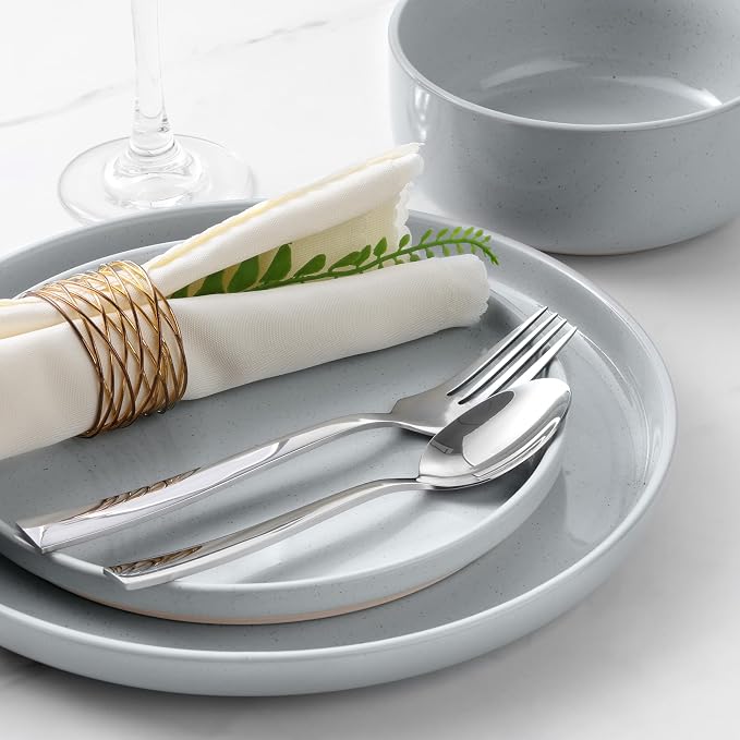 LIANYU Ceramic Dinnerware Dish Sets, Plates and Bowls Sets for 8, 24 PCS Dishware with Dinner Salad Plate and Cereal Bowls, Oven & Dishwasher Safe, Scratch Resistant, Glacier Gray