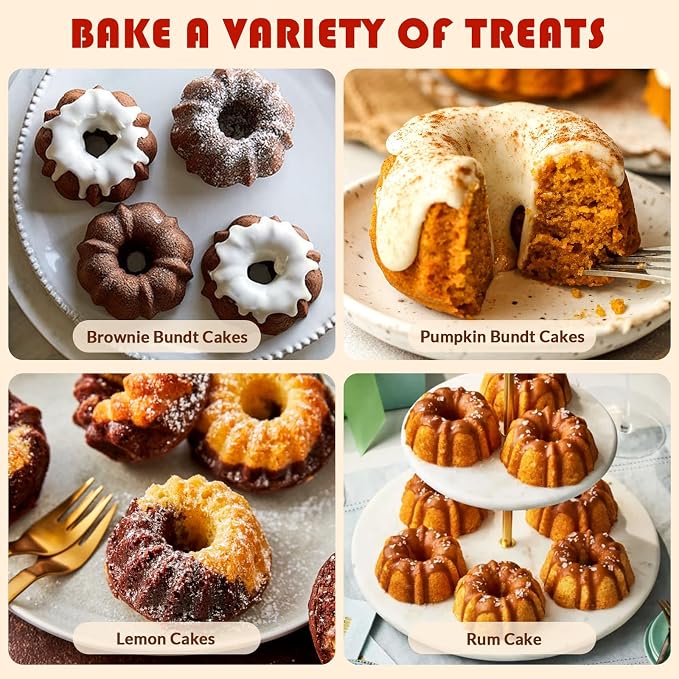 HKNMTT 2Pcs Mini Fluted Cake Pans 6-Cavity Non Stick Buntz Pan BPA Free | Food-Grade Silicone, Oven Safe, Easy Release, for Baking Cakes, Jelly, Brownie