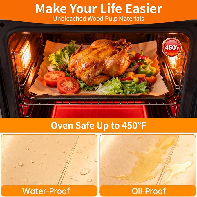 YUANYE 400PCS Parchment Paper Baking Sheets, 12"x16" Unbleached Precut Half Parchment Paper for Baking, Non-Stick Baking Paper for Baking, Grillin, Steaming Bread Cookies, Oven, Air Fryer, Microwave