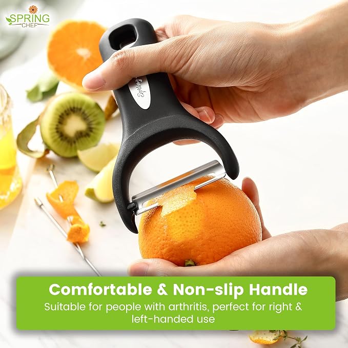 Spring Chef Stainless Steel Y Shaped Vegetable Peeler for Kitchen - Black | Heavy Duty Potato Peeler with Ultra Sharp Blades & Soft Grip Handle for Apple, Carrot, Cucumber, Veggie, Fruit, Citrus