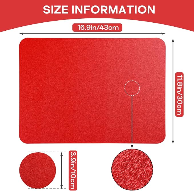 Faux Leather Placemats Set of 6 Waterproof Table Mats with Coaster | 17×12 In Heat Resistant Place Mats Set of 6 Wipebale & Washable Table Placemats for Kitchen Dining Indoor & Outdoor BrightRed