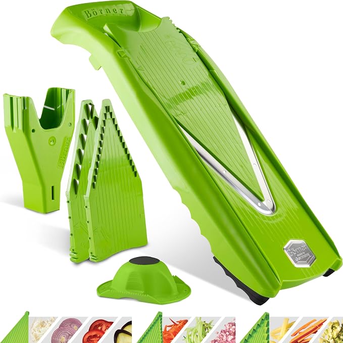 Börner Mandoline Slicer V5 (Starter Set) • Vegetable V-Slicer for Slices, Sticks & Dices in Various Sizes • With Stainless Steel V-Blade • Adjustable Kitchen Slicer • Color: Green
