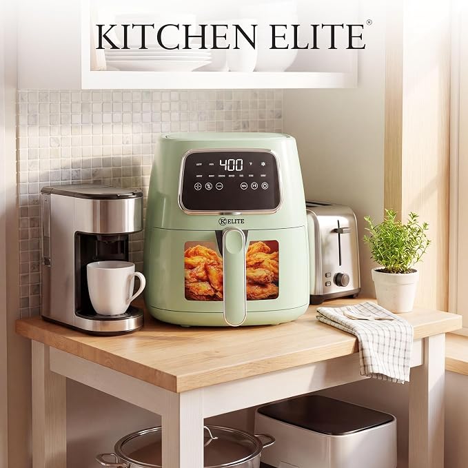 Kitchen Elite Cpuntertop Digital Air Fryer with LED Screen, Green, 5.5 Qt