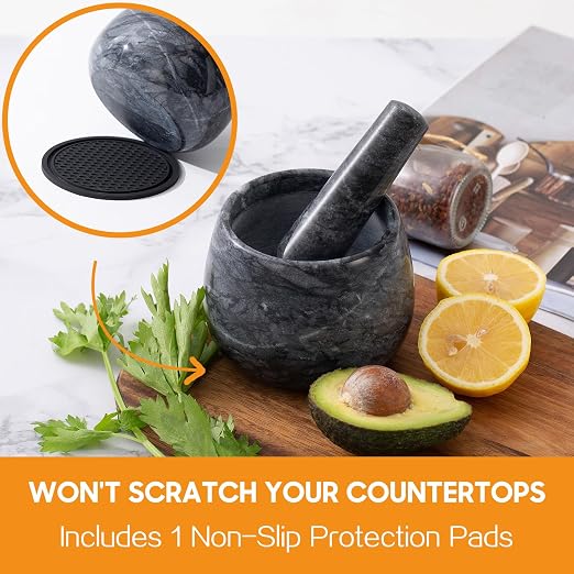 Heavy Duty Mortar and Pestle, Natural Marble Mortar and Pestle Set, Spice Herb Grinder Make Fresh Guacamole, Salsa, Pesto, Stone Grinder Bowl, 1.5 Cup