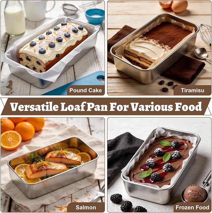 TeamFar Loaf Pan for Baking Bread, 9 x 5 Inch Bread Pan with Lid, Set of 2 | Stainless Steel Meatloaf Pan Tin for Homemade Bread, Brownies, Meal Prep, Storage, Healthy & Dishwasher Safe