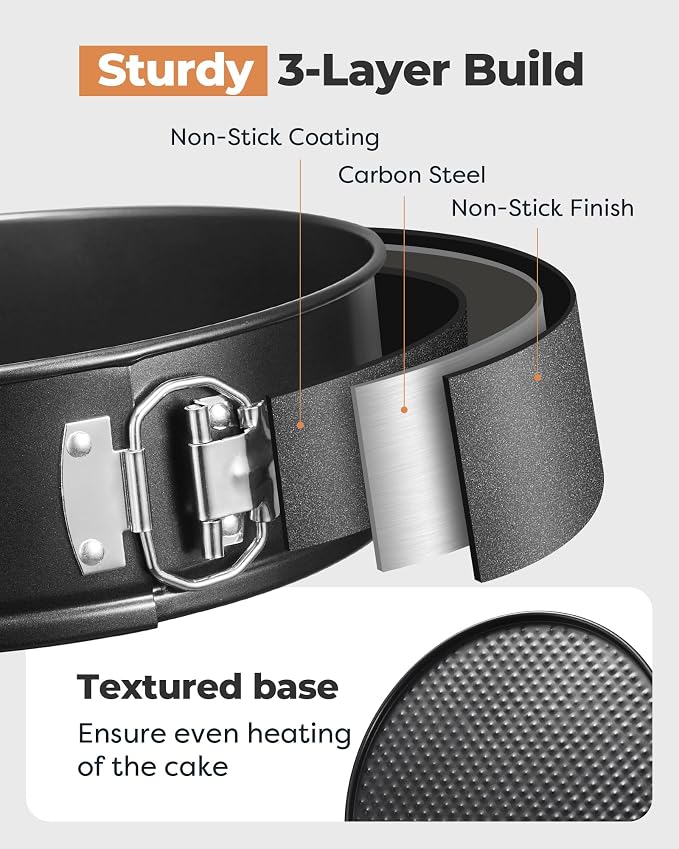Kootek Cake Pan Set of 3, Springform Pans 4, 7, 9 Inch, 50 Parchment Paper | Carbon Steel, Nonstick Coating, Removable Bottom, Easy Release Baking Pans, Rust-Proof, Oven Safe, Round Cheesecake Pan