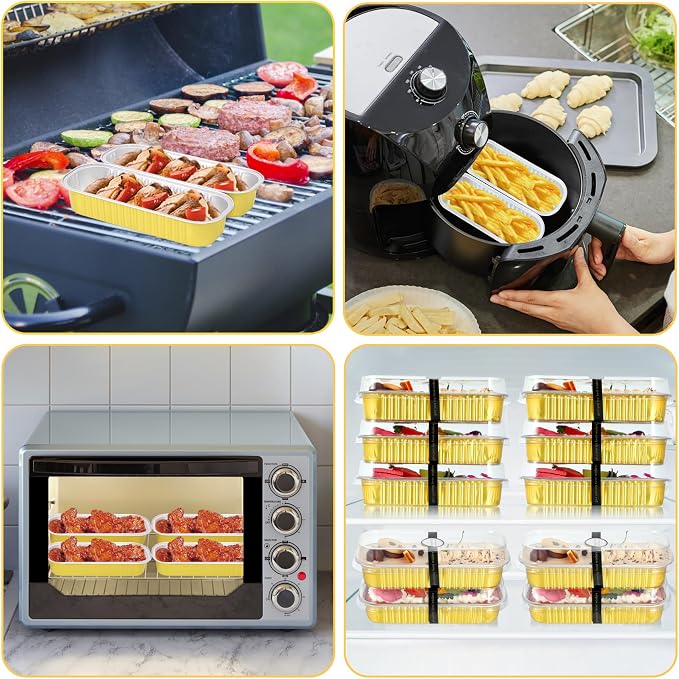 EgticHome Mini Loaf Pans with Lids and Spoons (100 Pack, Gold, 6.8oz) Rectangular Aluminum Foil Baking Pans