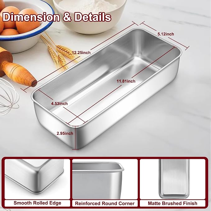 LIANYU 8 Pack Large 12x5 Inch Loaf Pans, Stainless Steel Bread Pans Set | Metal Bakeware for Baking Sourdough Bread, Meatloaf, Cake, Brownies, Durable & Non Toxic, Dishwasher Safe