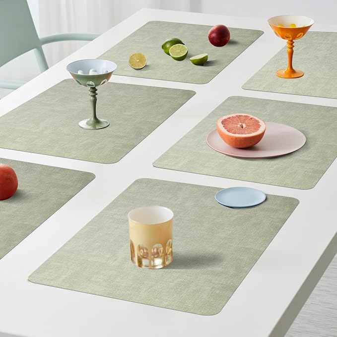 Maxpearl Faux Leather Placemats Set of 4, Easy to Clean, Light Green | Waterproof - Heat Resistant - Non Slip - Wipe Clean Dining Table Place Mats, Suitable for Indoor & Outdoor Use, 17''×12''