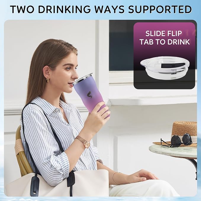 20 oz Insulated Tumbler, Straw and Flat Lids, Pink Purple | 18/8 stainless steel, double-wall vacuum insulation, BPA-free materials, reusable straw, for everyday hot and cold drinks.