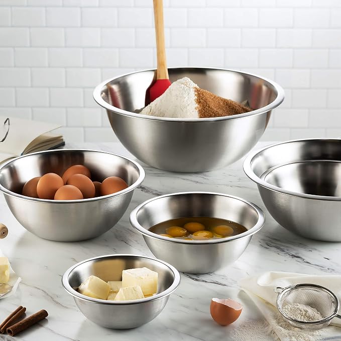 FineDine Stainless Steel Mixing Bowls Set, 6-Piece Metal Bowls | Stainless steel bowls, nesting design saves space, dishwasher safe, prep bowls, baking bowls, cooking bowls