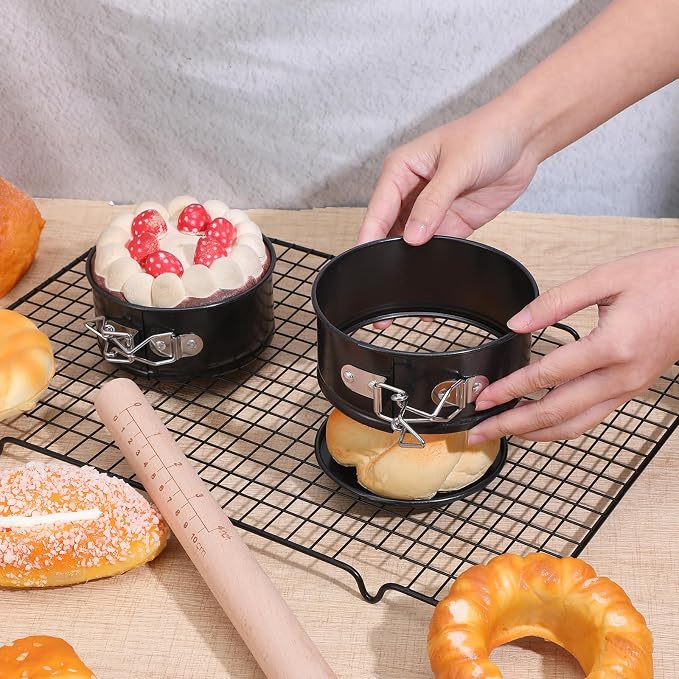 10 Pcs 4 Inch Springform Pan Set, Nonstick Leakproof Mini Cheesecake Pans With Removable Bottom, Round Cake Mold For Baking Mini Cheesecakes, Pizzas, Quiches, Black