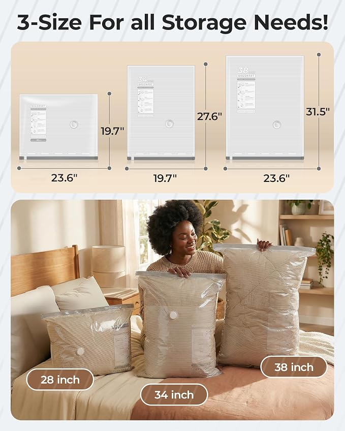 BAGSMART Vacuum Bags for Clothing with Rechargeable Air Pump, 12 Pack-Gray | Heavy-duty PA+PE material, Bonus Shoe, Laundry & Toiletry Bags, Save 80% Space Ideal for suitcase packing, travel & home.