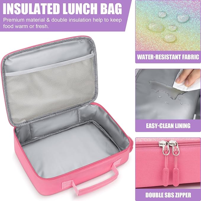 Fimibuke Kids Bento Snack Lunch Box with Thermo Insulated Toddler Lunch Bag | Lunch Box Kids with 4 Compartment, Food Jar, Ice Pack, Utensils, Birthday Gifts for Ages 3-12 Back to School Toddler Girl Boy