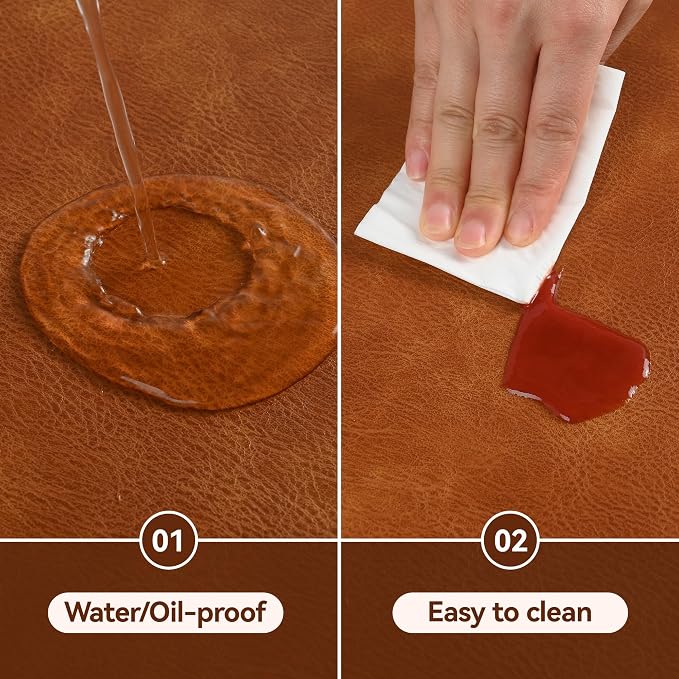 UnivoColors Placemats Round Faux Leather Placemats Set of 6-Waterproof-Wipe Clean-Heat Resistant-Anti Slip Dining Table Place Mats,Suitable for Indoor & Outdoor Use,15".Retro Reddish Brown