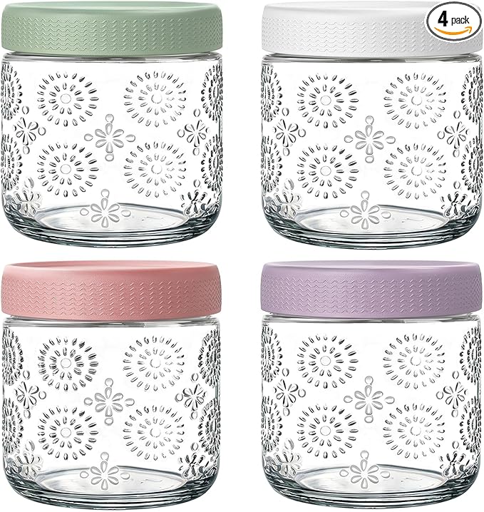 4 pack 16 oz Overnight Oats Containers with Lids, Glass Food Storage Container, Airtight Salad Jars, Mason Jars for Overnight Oats, Yogurt, Oatmeal, Salad, Coffee, Spices