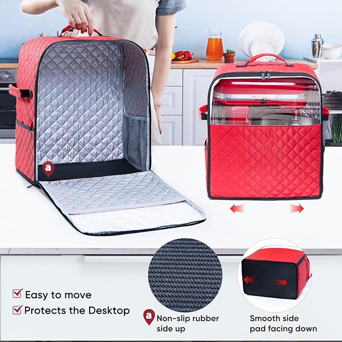 BAGSPRITE Stand Mixer Cover with Appliance Sliders Base Compatible with KitchenAid Mixer-Storage Bag for 6/7/8 Quart with Pockets for Kitchen Aid Accessories and Attachments